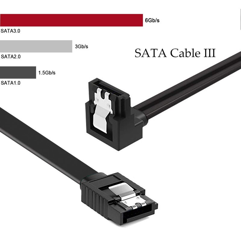 DaFuRui 12-Pack SATA III 6.0 Gbps Cables - 90 Degree Right Angle Black with Locking Latch, 16 Inch SATA Cable Pack for HDD, SSD, CD and DVD Drives - Image 2